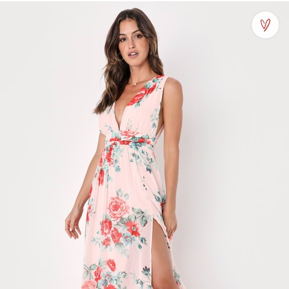 Lulus Dresses & Skirts - Garden Meandering Blush Floral Print Maxi Dress